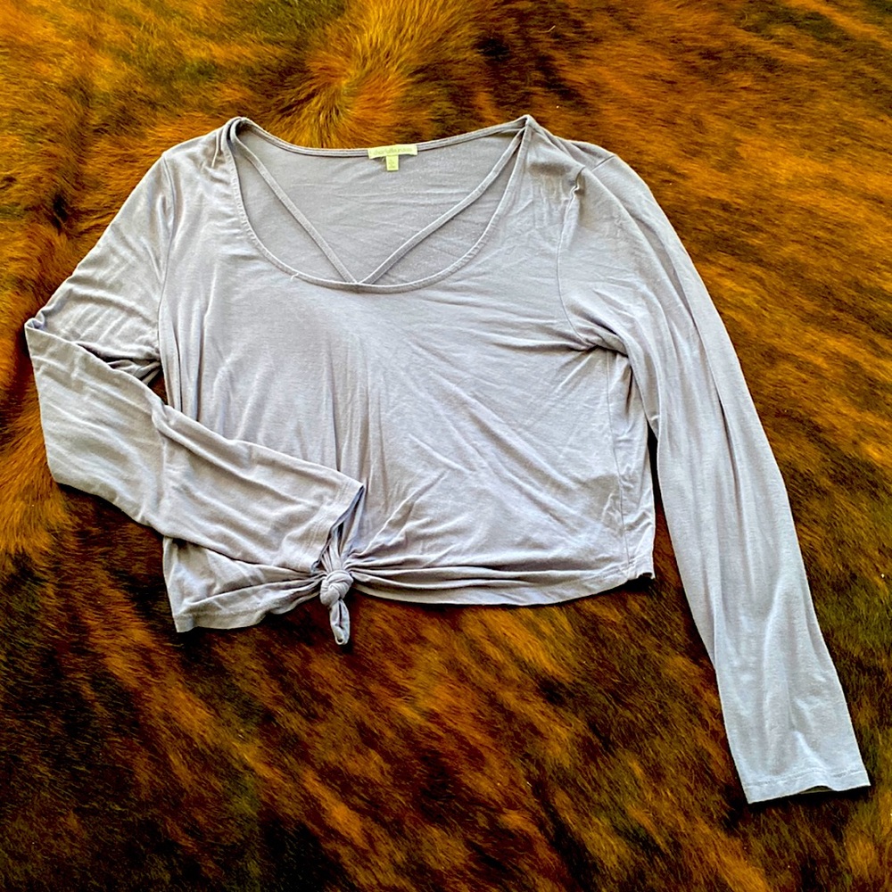 Charlotte Russe Purple Cropped Long-Sleeve Shirt- Size L